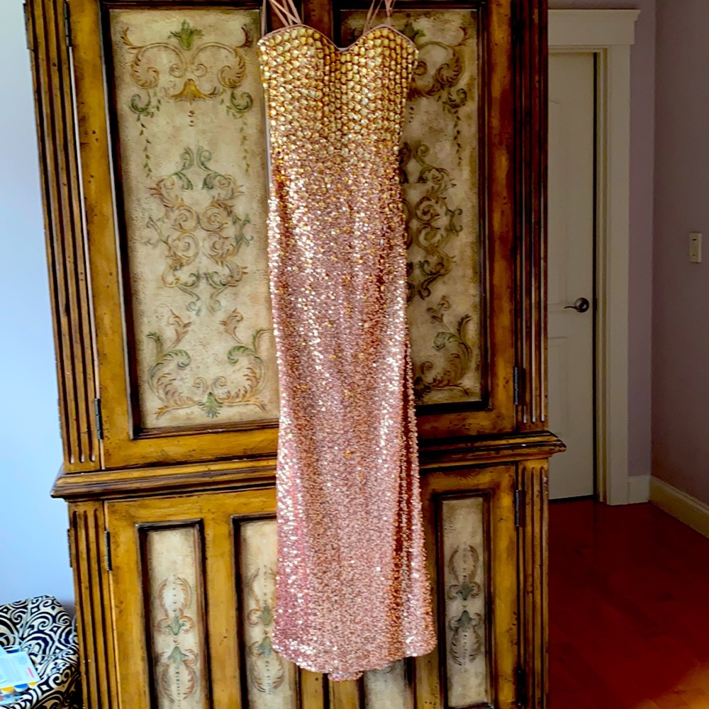 La Femme Strapless Gold Sequin Dress